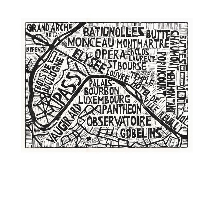Linocut Map of Paris