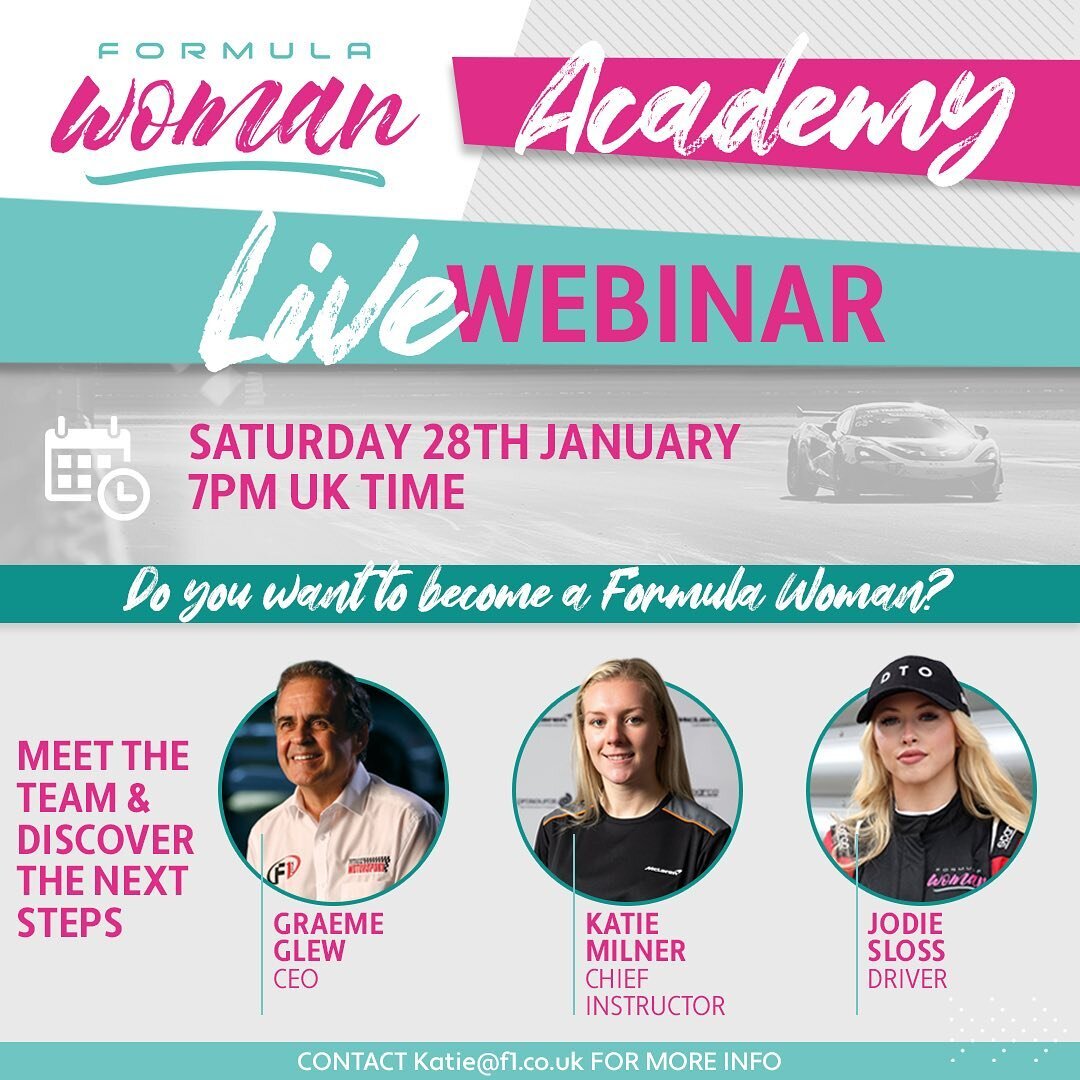 LIVE WEBINAR THIS SATURDAY!💗

As was to be expected, we have received many questions about the new Formula Woman Academy.
 
We have decided to run a FAQ Webinar on Saturday 28th January hosted by new Formula Woman team recruit Isi Browning.
 
Founde