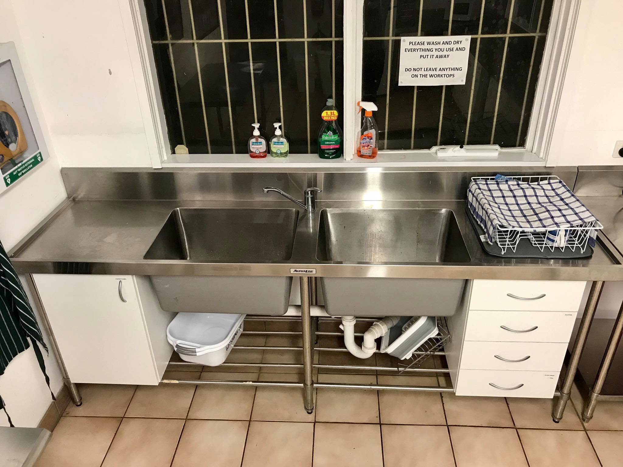 The stainless steel kitchen