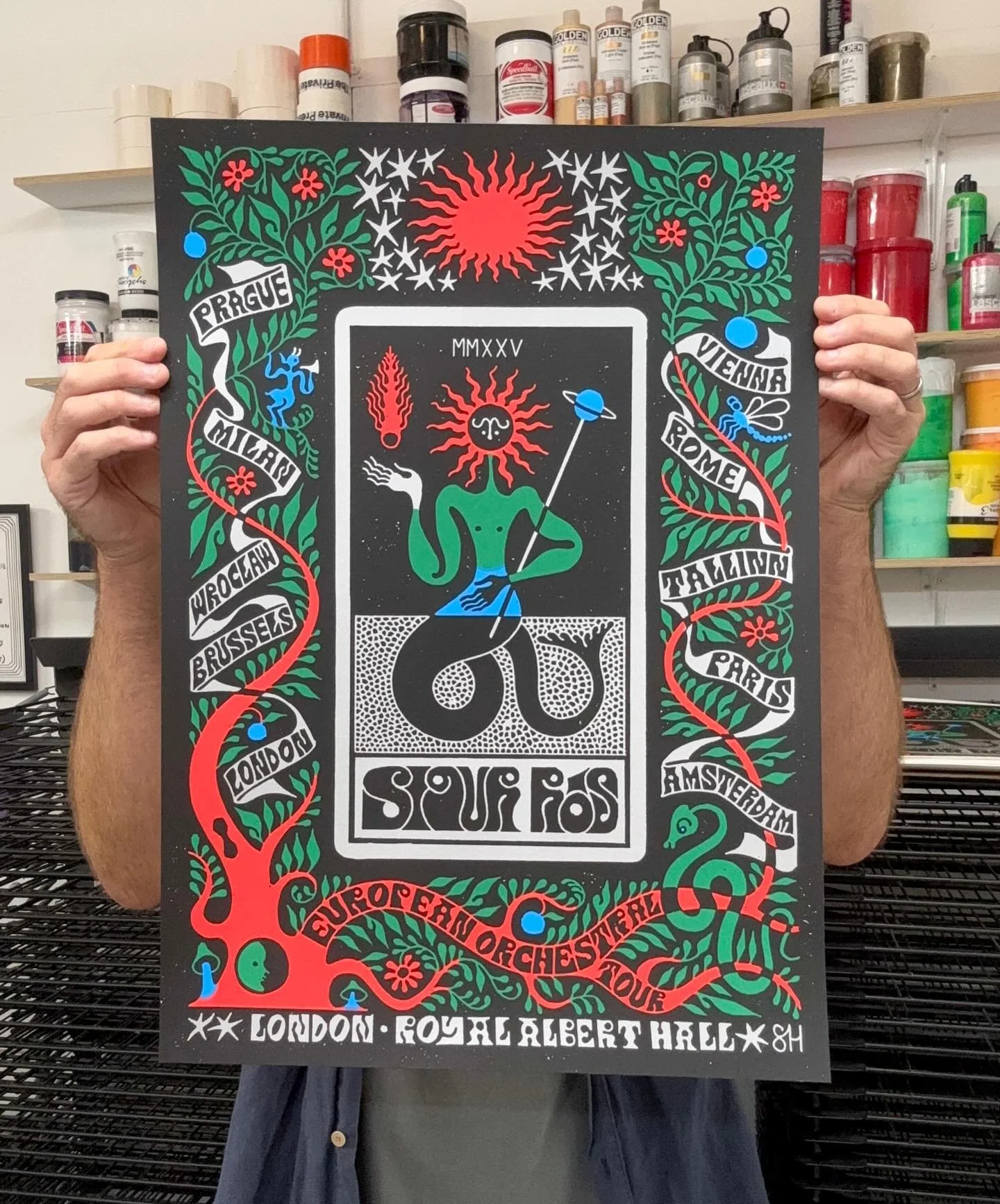 I&rsquo;ve absolutely loved working in this one! 

This is a 5 colour screen print by @sophyhollington for the 4 @sigurros shows at the @royalalberthall this week.  It is always such a joy to print Sophy&rsquo;s amazing work and this print was no dif