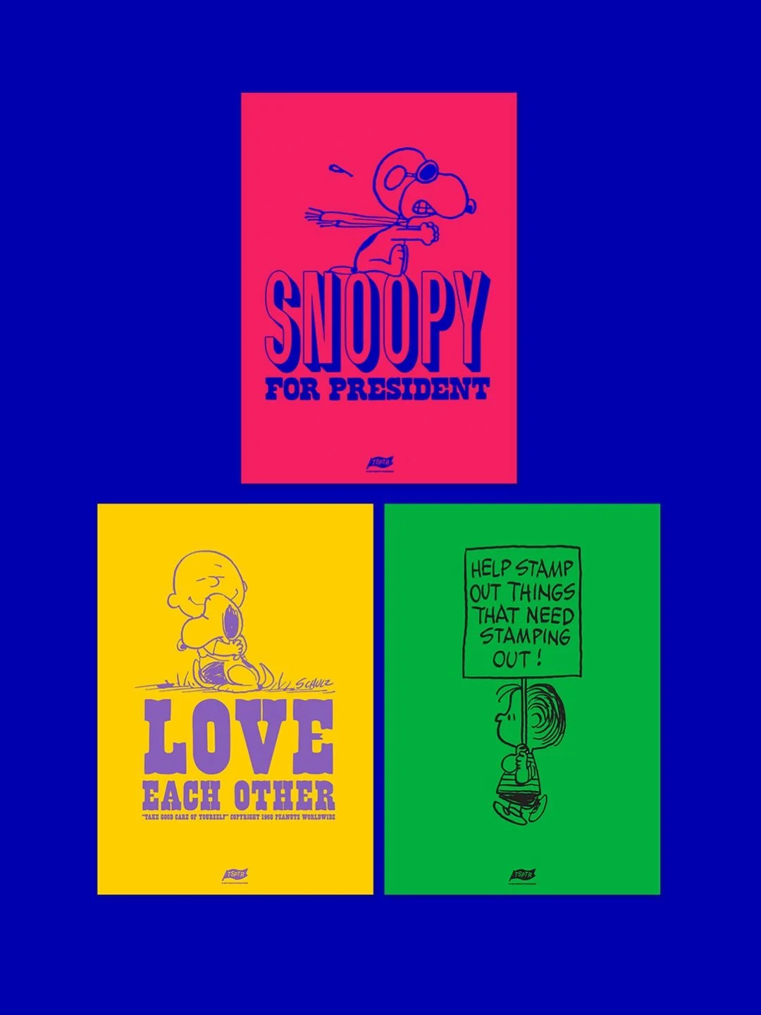 3 brand new screen prints in collaboration with those fine folks at @tsptr! 

Featuring the iconic Peanuts characters Snoopy, Charlie Brown and Linus, using officially licences, original artwork from the archive. 

The prints are A4 in size (210&time