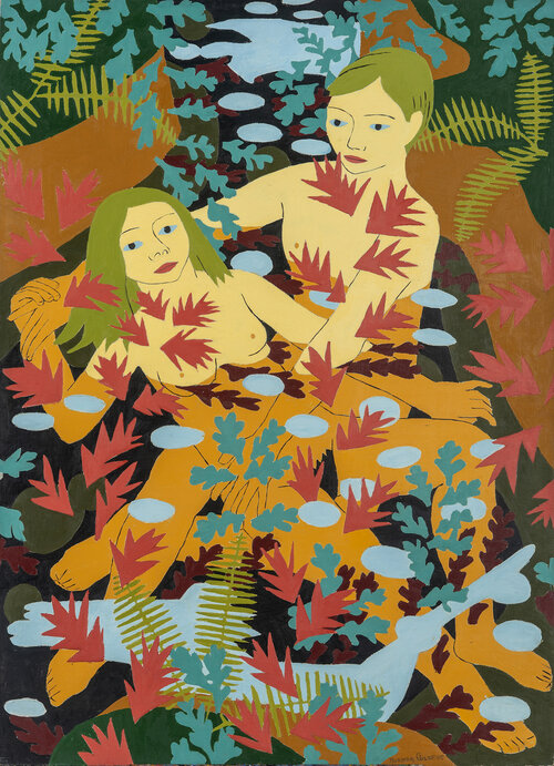 Boy and Girl Bathers Oil on Board, 122 x 86 cm, 1968