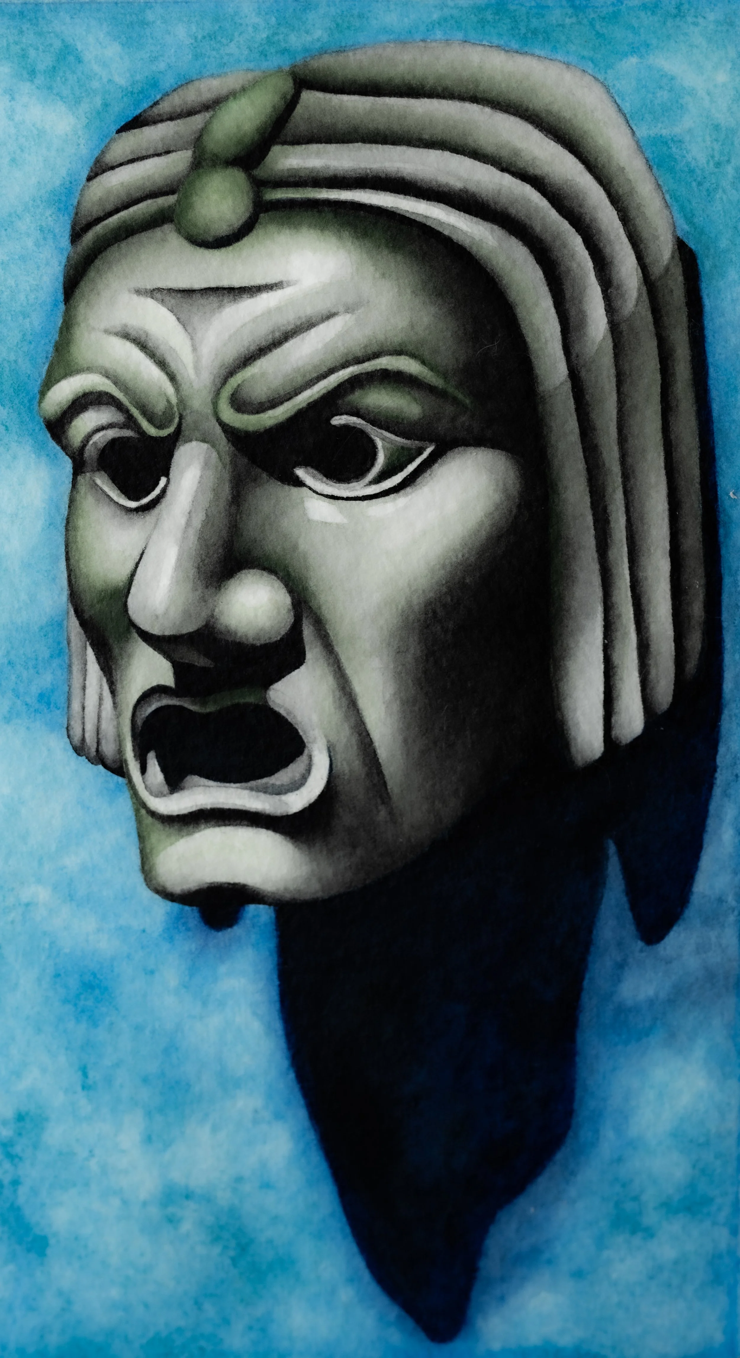 Blue Mask 1.2H (Moss)
Inspired by Blue Mask 1.1AI
Watercolour on Paper
2025