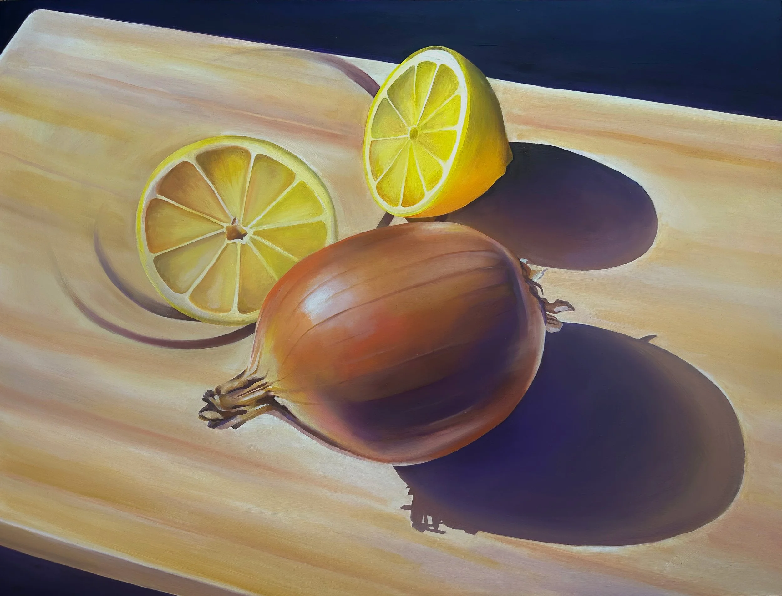 Onion on Cutting Board | Oil on Cradled Panel, 18"x24"