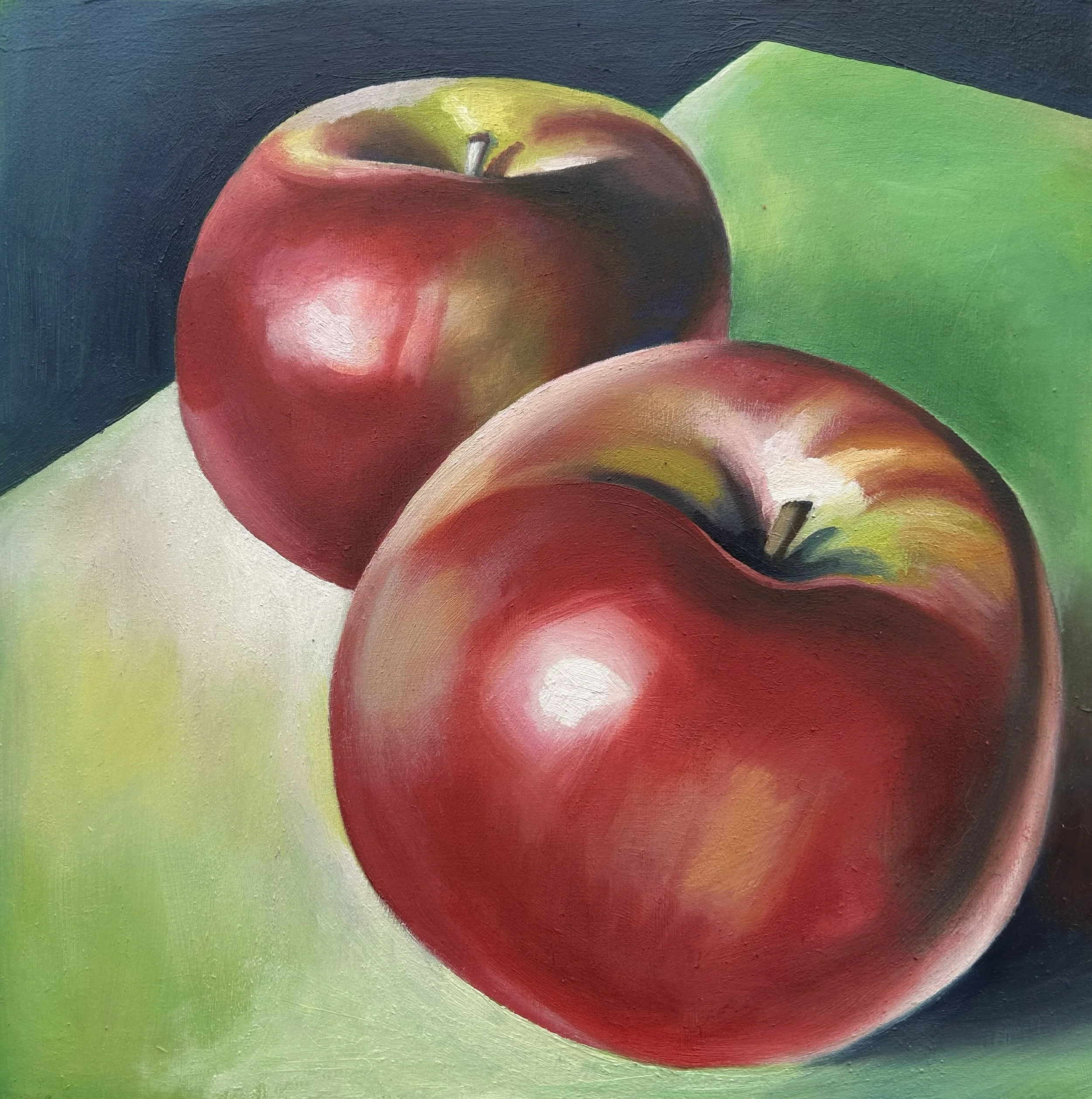 Two Red Apples | Oil on Cradled Panel, 8"x8"