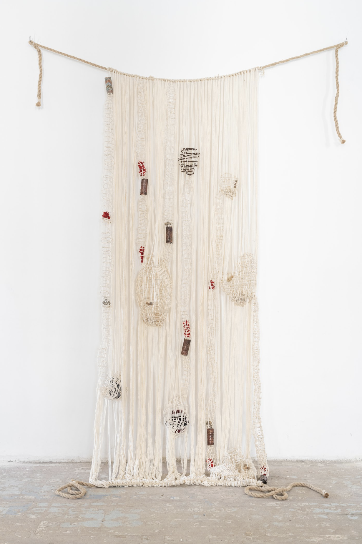 Fatim Soumaré, Untitled (Résurgence de l'Oasis) #2, 2025 Sculptures woven with hand-spun cotton wire by Falé craftswomen (Siin, Senegal), wool, goat and camel hair spun by hand by weaver Jazia Ben Abdallah and her daughter Henda Abedellaziz from Rjim