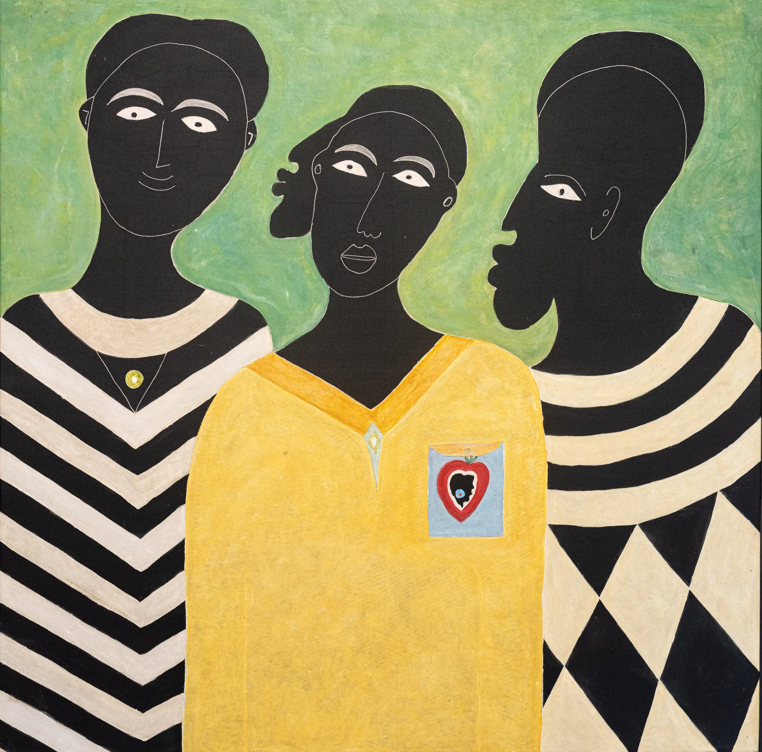 Alioune Diouf, Parole secrète, 2025, acrylique et couture sur toile, 150 x 150 cm
