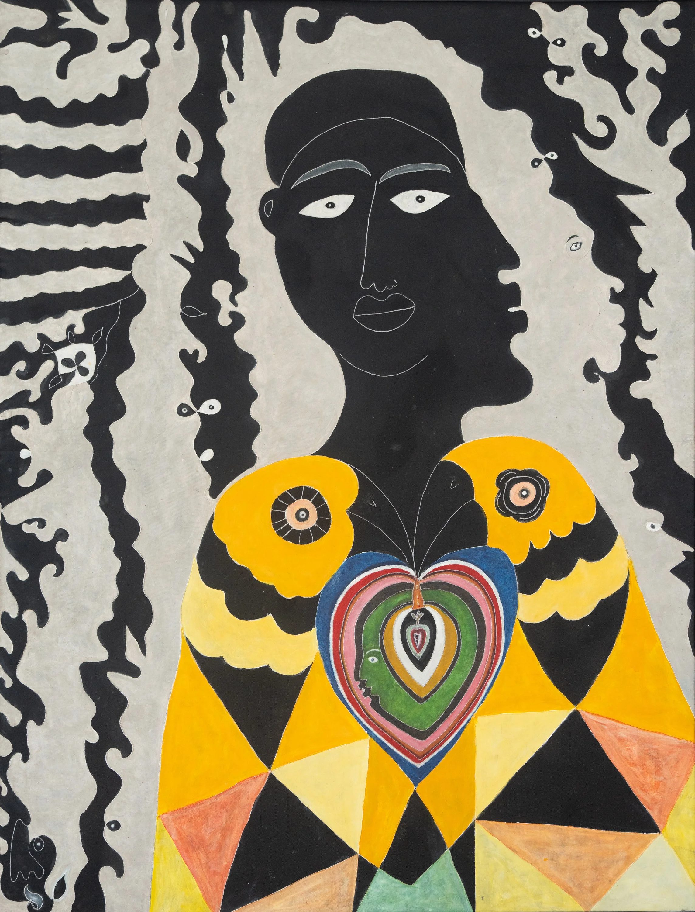 Alioune Diouf, Accueillir l'amour, 2025, acrylique et couture sur toile, 150 x 195,5 cm