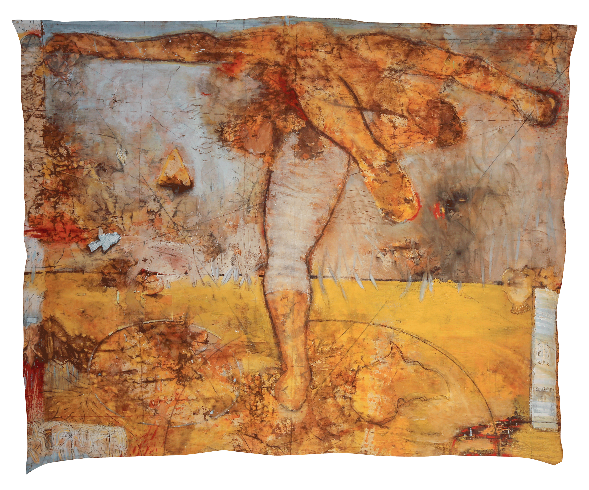 La danse du guerrier (The Warrior's dance), 2022.
guerrier), 2022, Acrylique, pigments naturels, encre, graphite sur toile, 205 x 163 cm