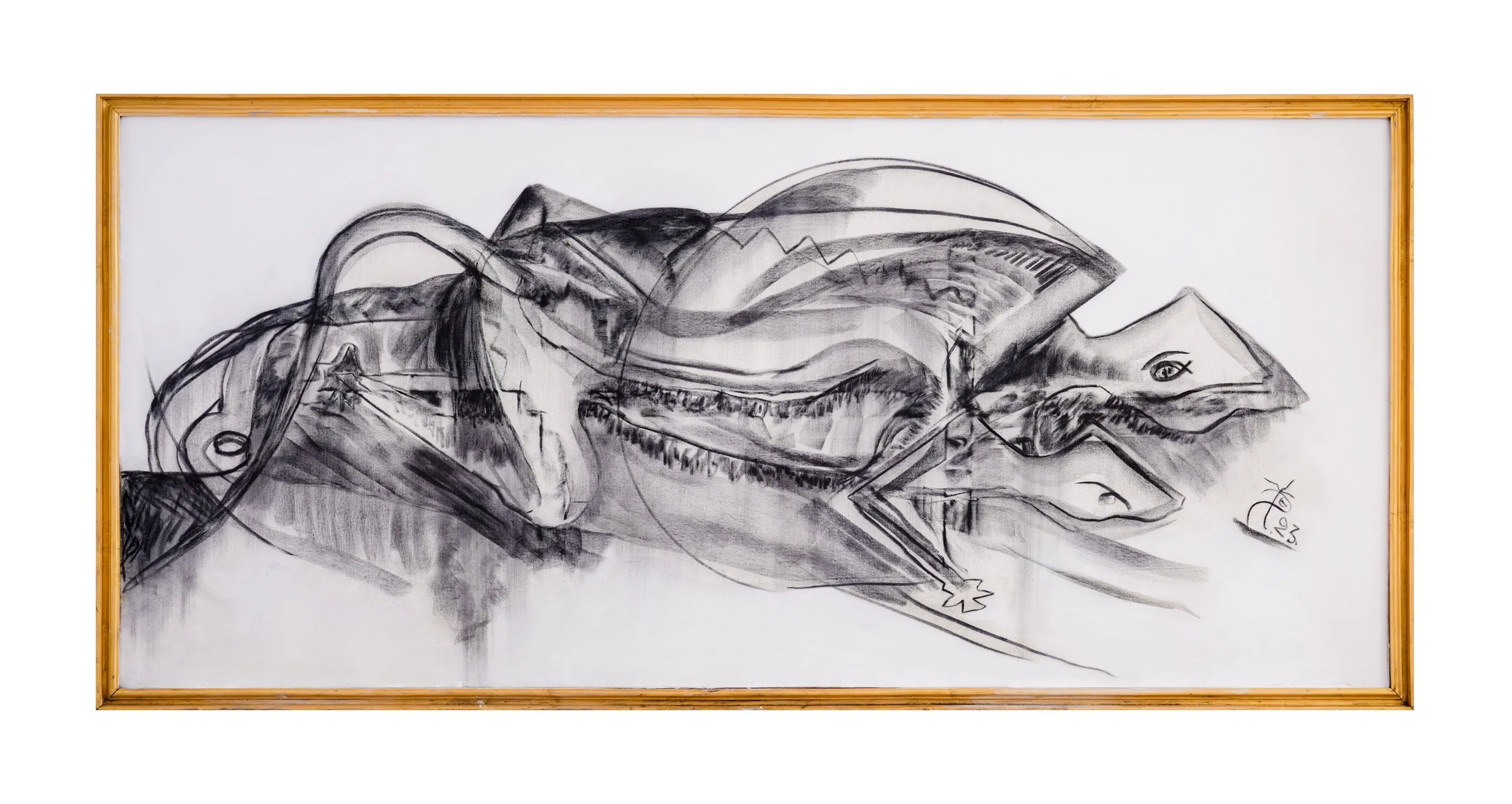 El Hadji Sy, Celle qui porte, 2023, Peinture acrylique et fusain sur toile, 341 x 161 cm 