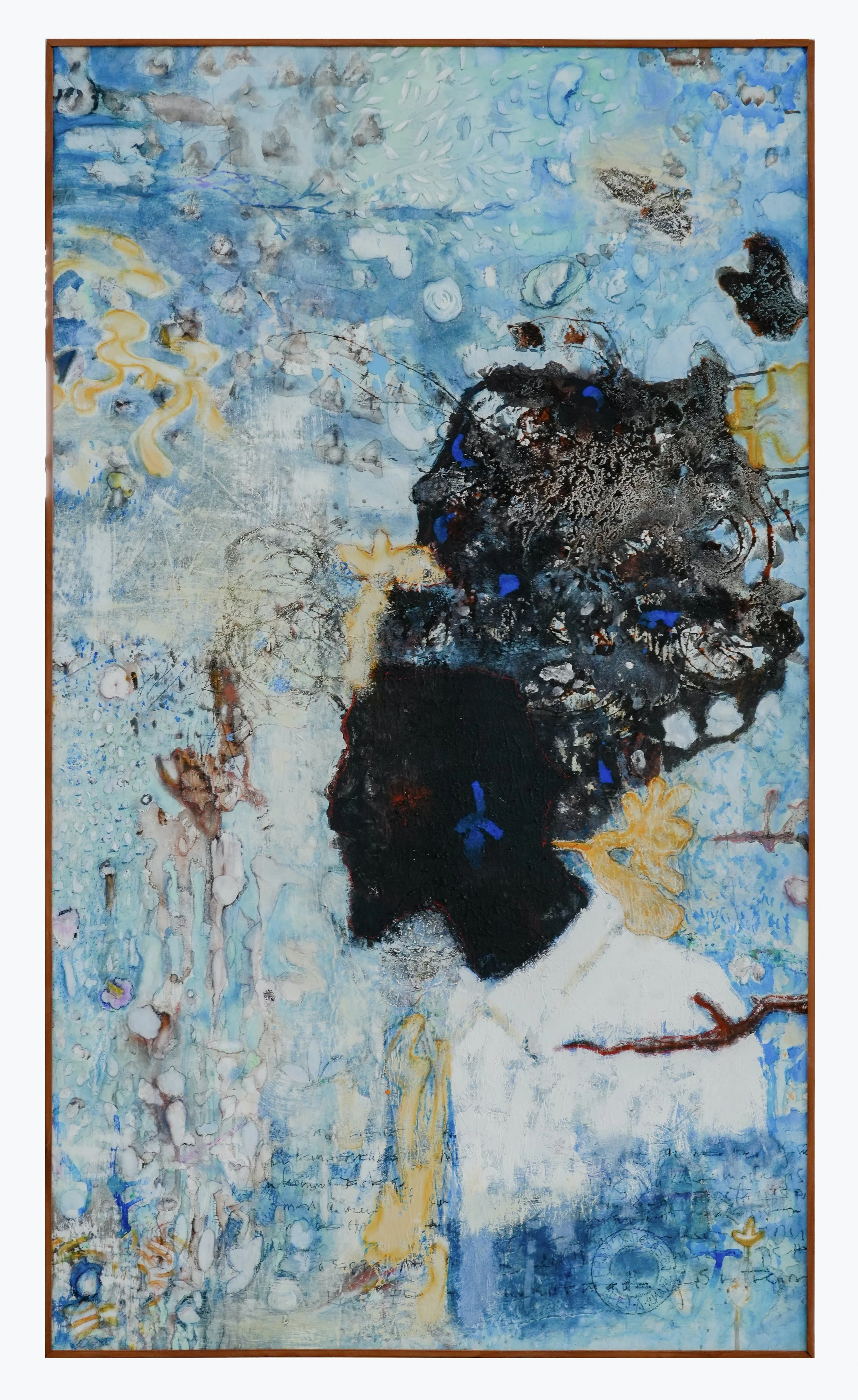 Arebenor Bassene, Souviens-toi de Ziryab, Acrylique, pigment naturel, encre et graphite sur toile, 122 x 209 cm 