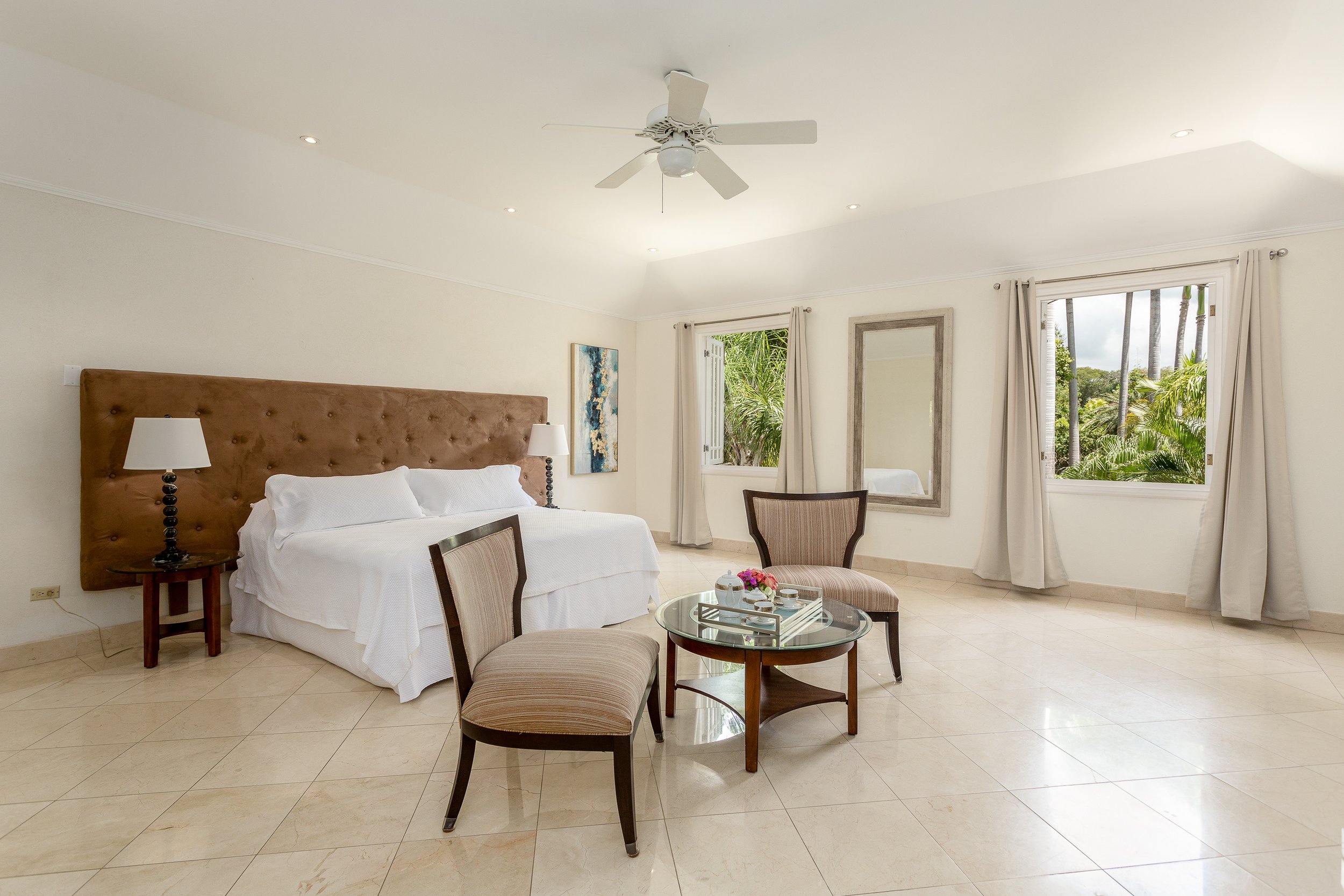 Coral Suite at Bohemia Sandy Lane — upper floor king bedroom with garden view and en-suite bathroom
