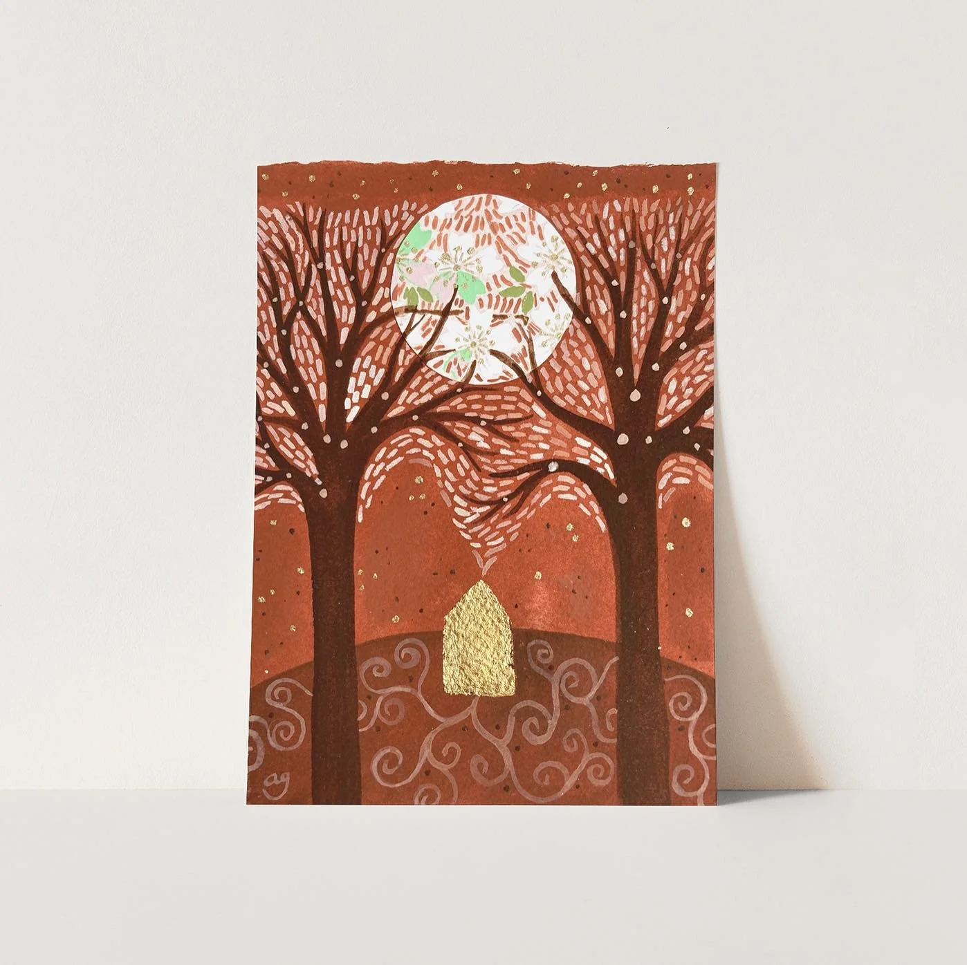 Bonjour ! 
Voici une peinture-po&egrave;me pour accompagner cette journ&eacute;e ✨

Enracin&eacute;e entre deux arbres, sous ton &eacute;clat, je me sens abrit&eacute;e.
&Agrave; l&rsquo;instar des fleurs, &agrave; l&rsquo;instar des &eacute;toiles, 