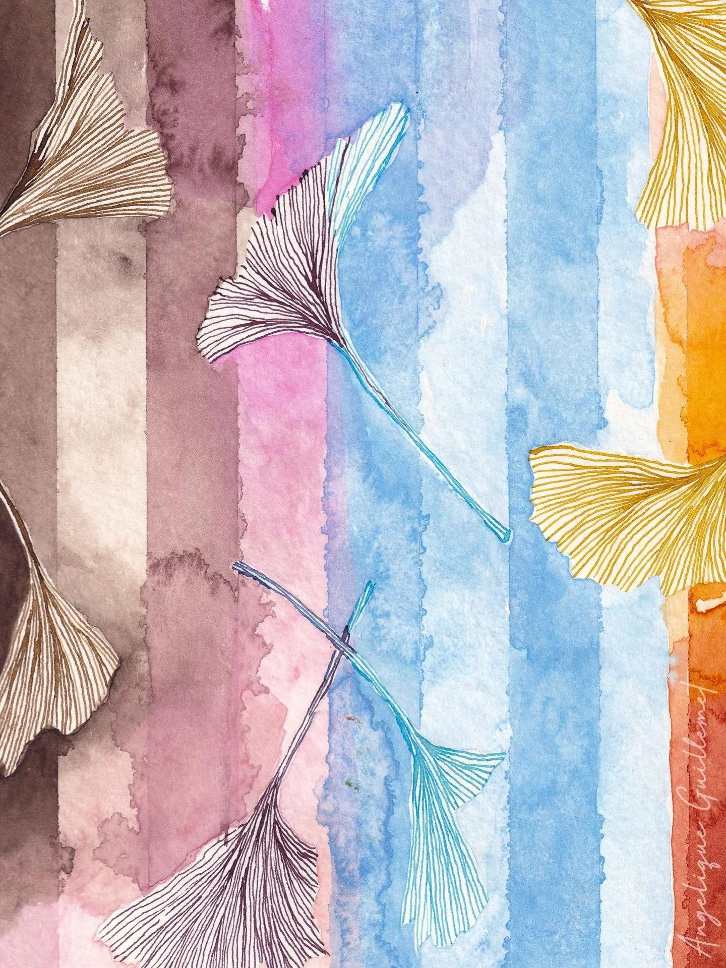 Les feuilles de ginkgo sont &agrave; l&rsquo;honneur dans cette nouvelle aquarelle 🎨✨

#artwork #painting #ginkgo #watercolor #symbol #painter #inspiredbynature #artist