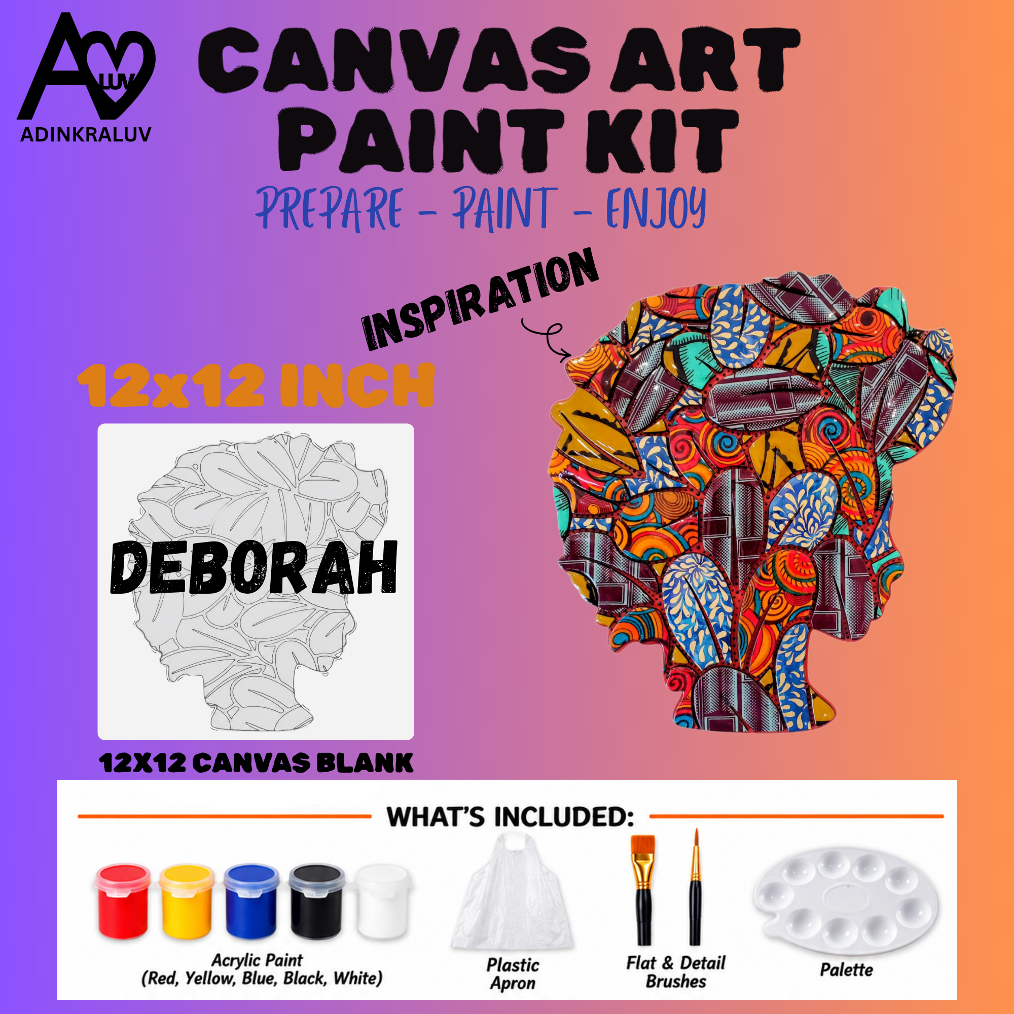 Deborah Canvas Paint Kit 12x12 Inch