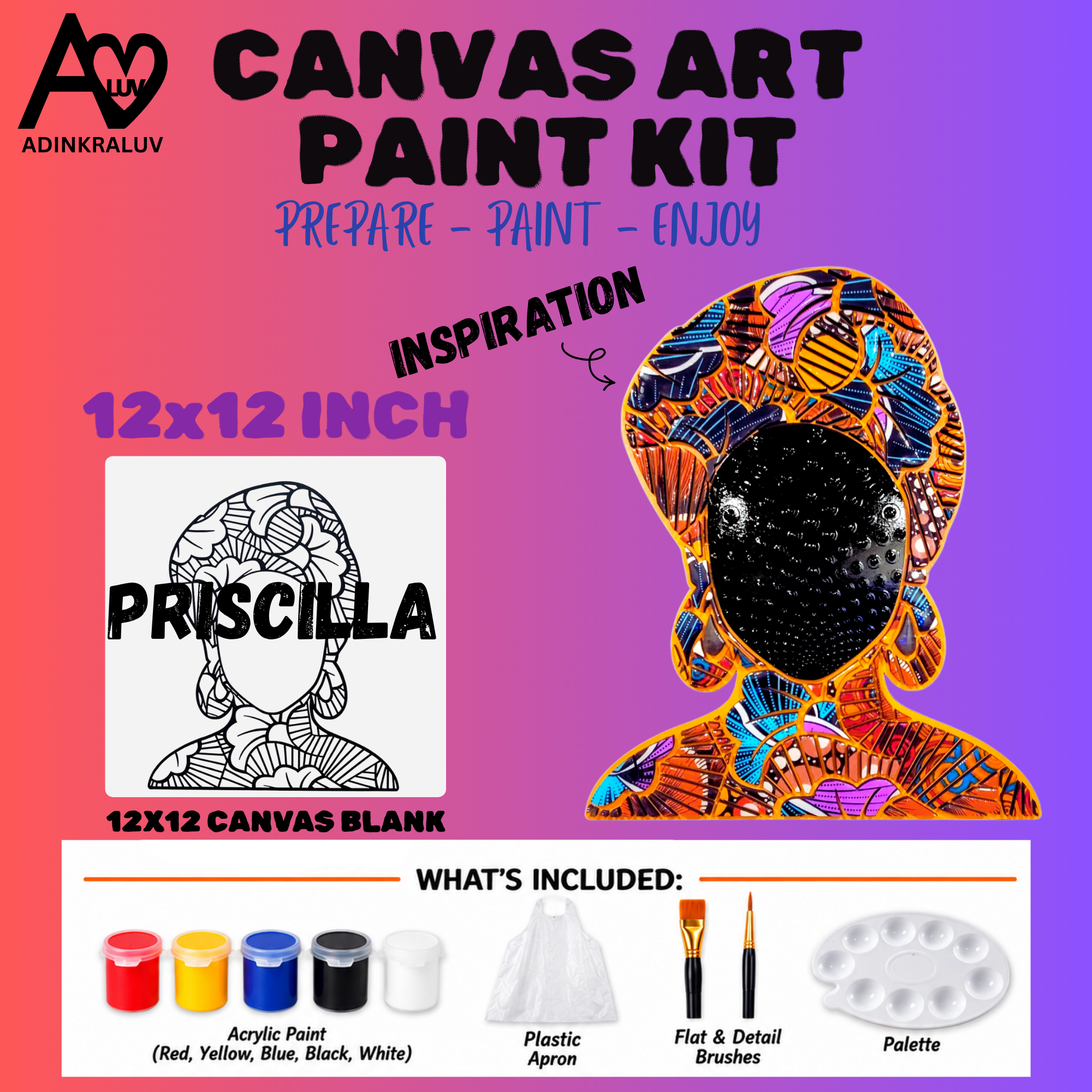 Priscilla Canvas Paint Kit 12x12 Inch