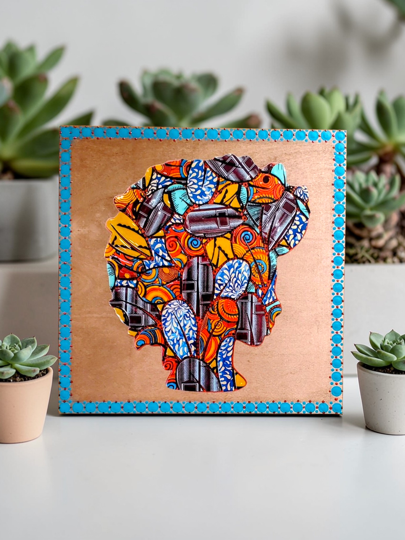 "Deborah" Wooden Panel Print with a Unique Dot Art Border