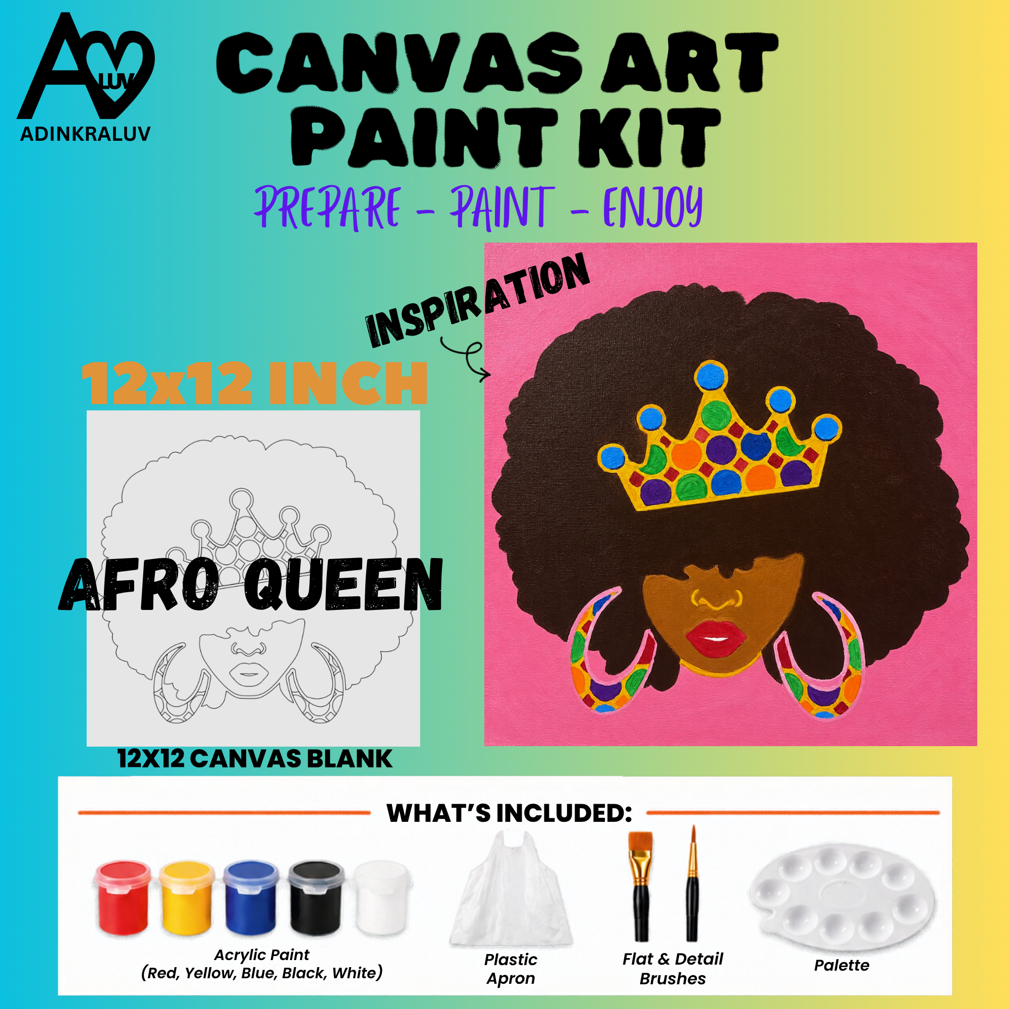 Afro Queen Circles Canvas Paint Kit 12x12 Inch