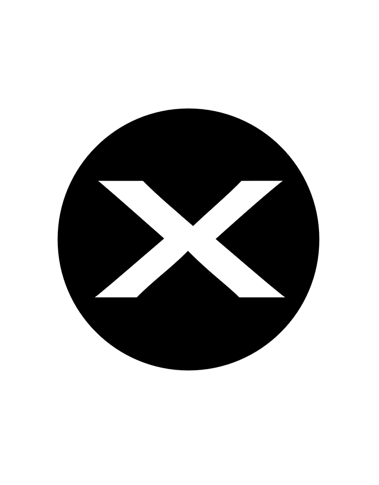 Black circle with a white 'X' in the center, surrounded by a white border.