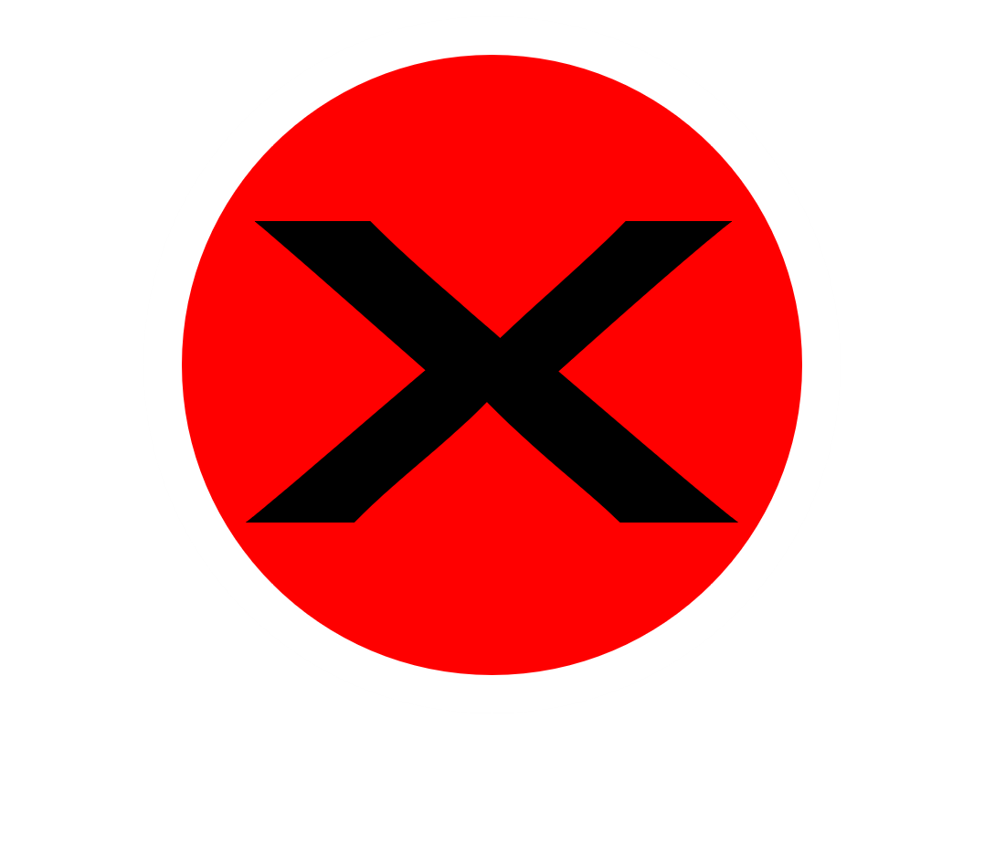 Red and black X, symbol of innovation.