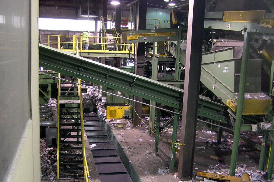  Recyclables enter first stage for separation of paper &amp; cardboard using blowers and gravity assist - Ocean County Recycling Education Center, June 2010 