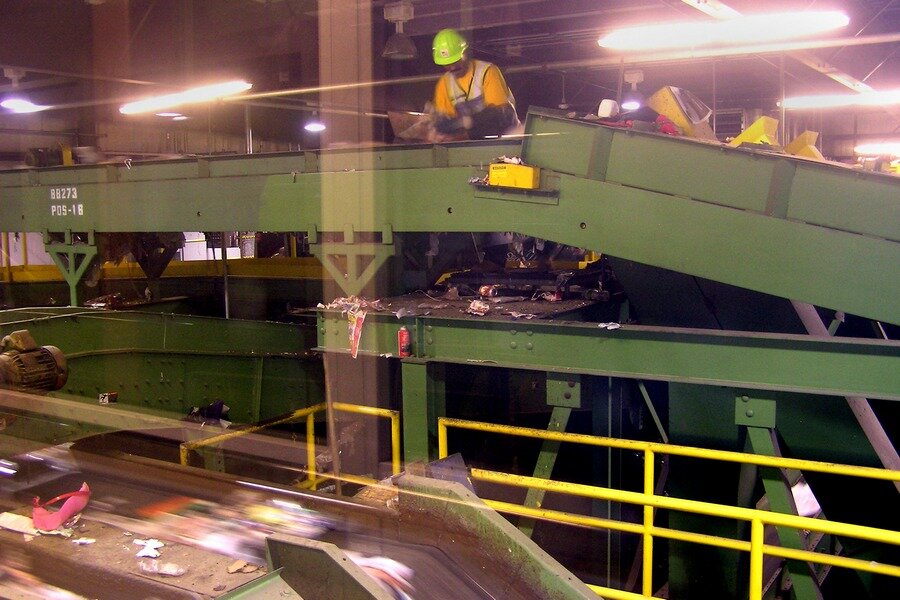  Quality control inspector at sampling station and materials conveyed in foreground - Ocean County Recycling Education Center, June 2010 