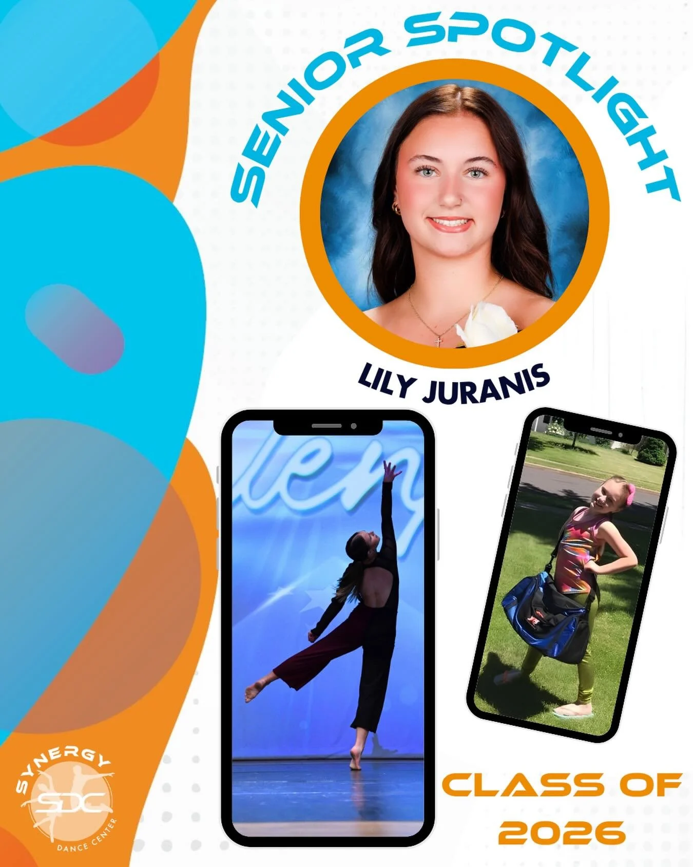 🎓💙🧡 Senior Spotlight #4: Lily 🧡💙🎓

For the past 10 years, Lily has been an important part of the Synergy family. Her love for dance, her teammates, and this studio has been evident in everything she does. We are so grateful for the memories, fr