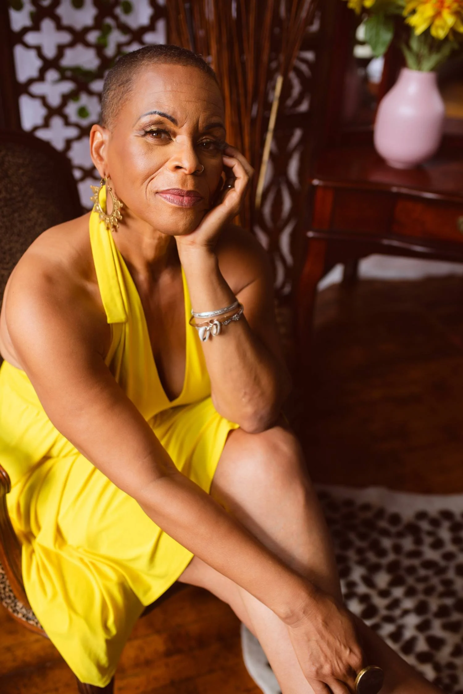 Ms I formal branding boudoir photography in yellow dress in Boston MA.