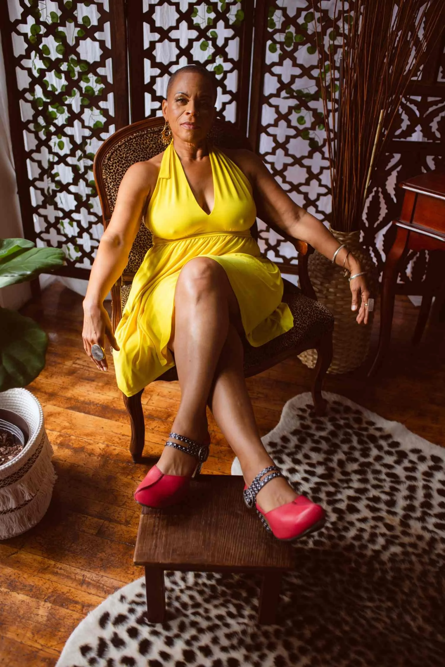 Ms I boudoir portrait in yellow dress photographed in Boston MA.