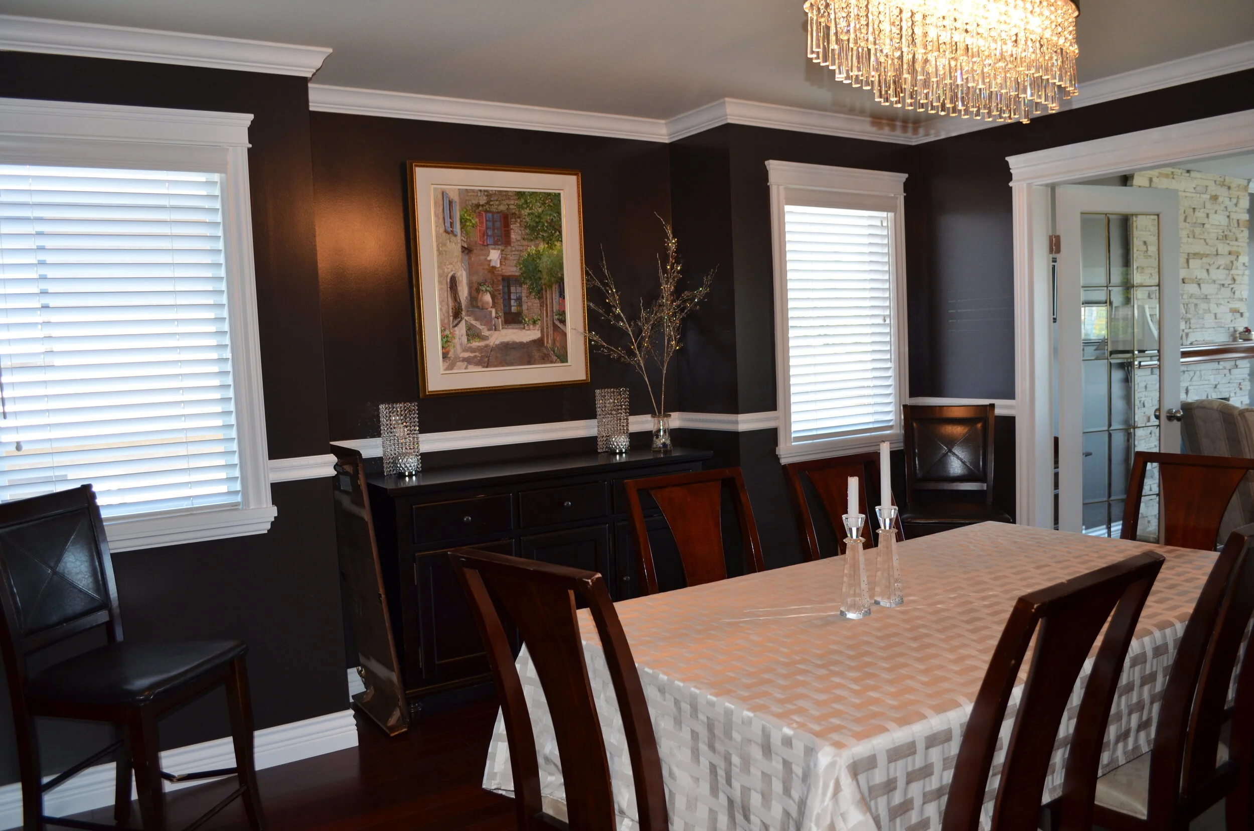 Dramatic black dining room 