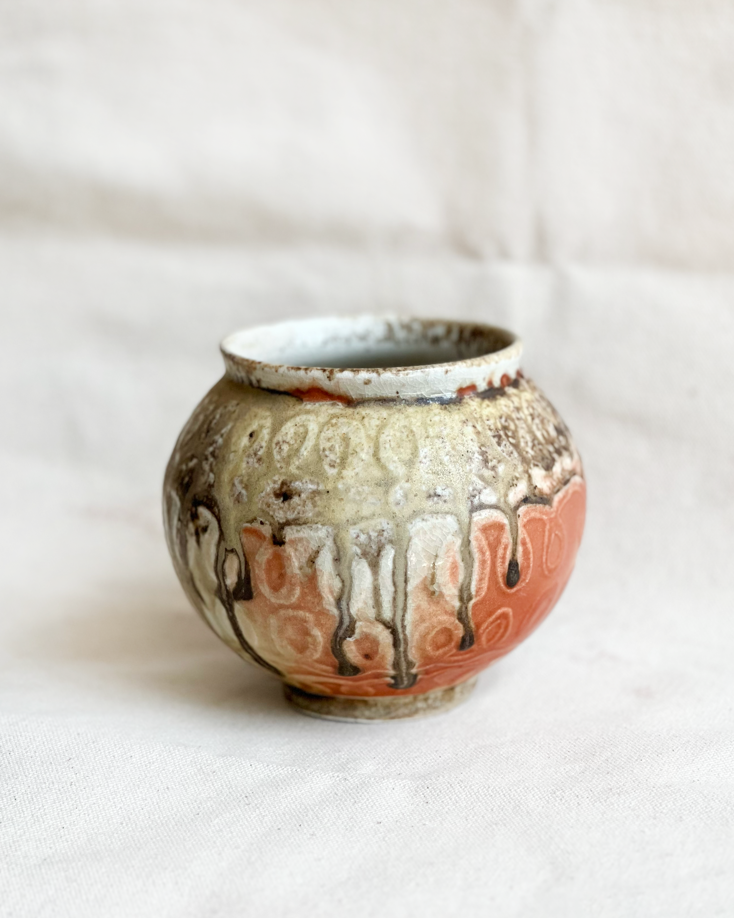 Etched + wood fired mini moon jar