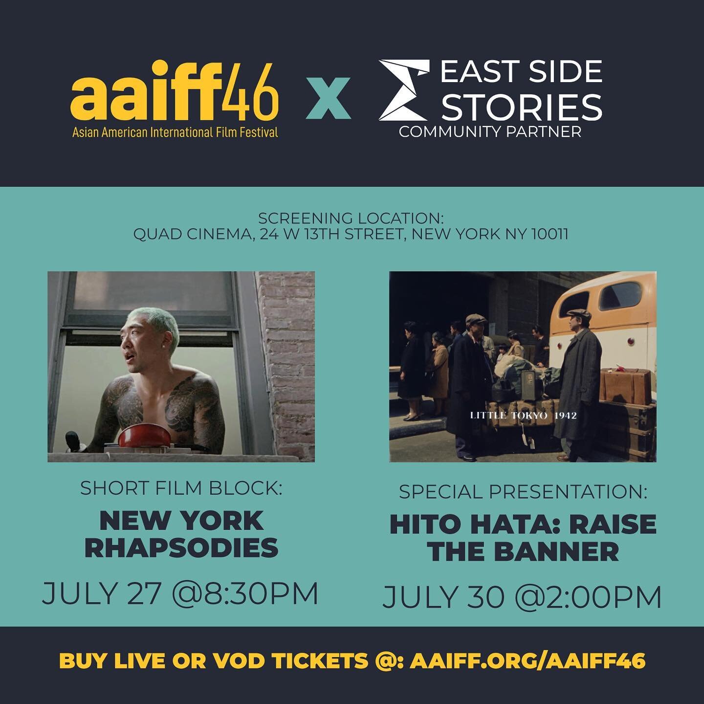 Join us for the highly anticipated 46th Asian
American International Film Festival in NYC and virtually from July 26 to August 6! 

Experience the power of artistic freedom, limitless creativity, and the pursuit of progress.
In addition to a stellar 