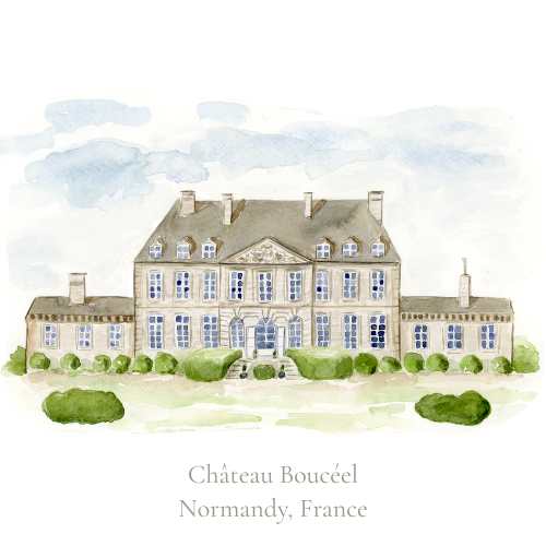 Luxury B&B in Normandy France Chateau Bouceel in watercolor