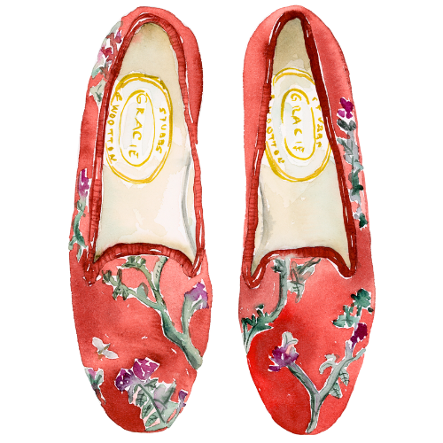 Stubbs & Wootton Marble Shimmer rust velvet slippers in watercolor