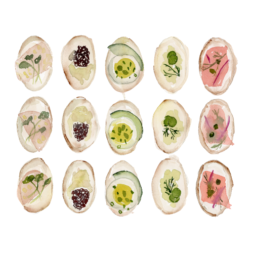 Canapes appetizers toasts in watercolor