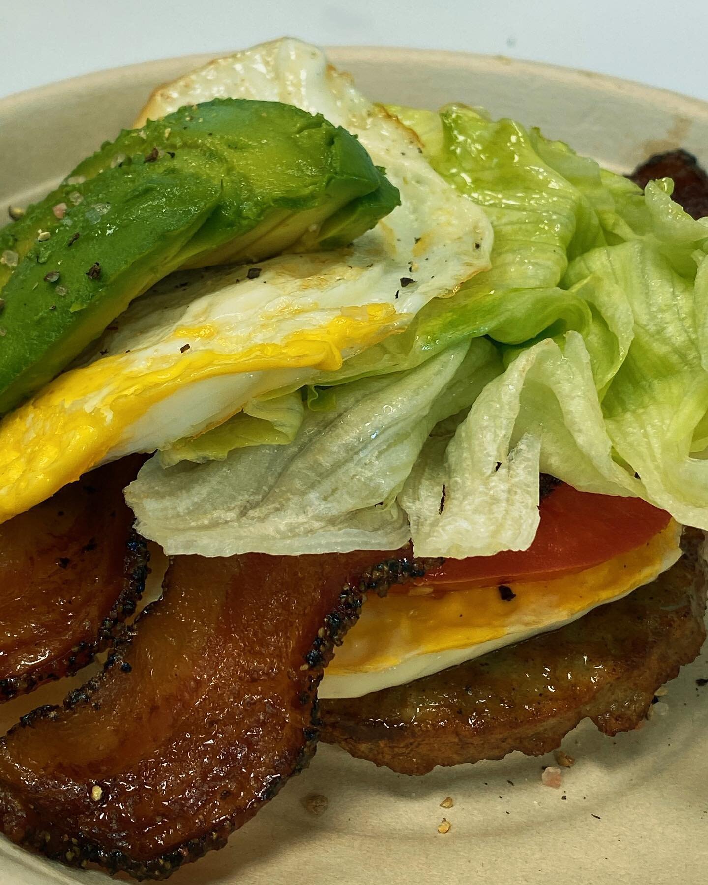 Our protein bowl comes with 2 eggs, 2 slices of bacon, and 1 sausage patty. Spice it up with lettuce, tomato, or avocado - or all 3!