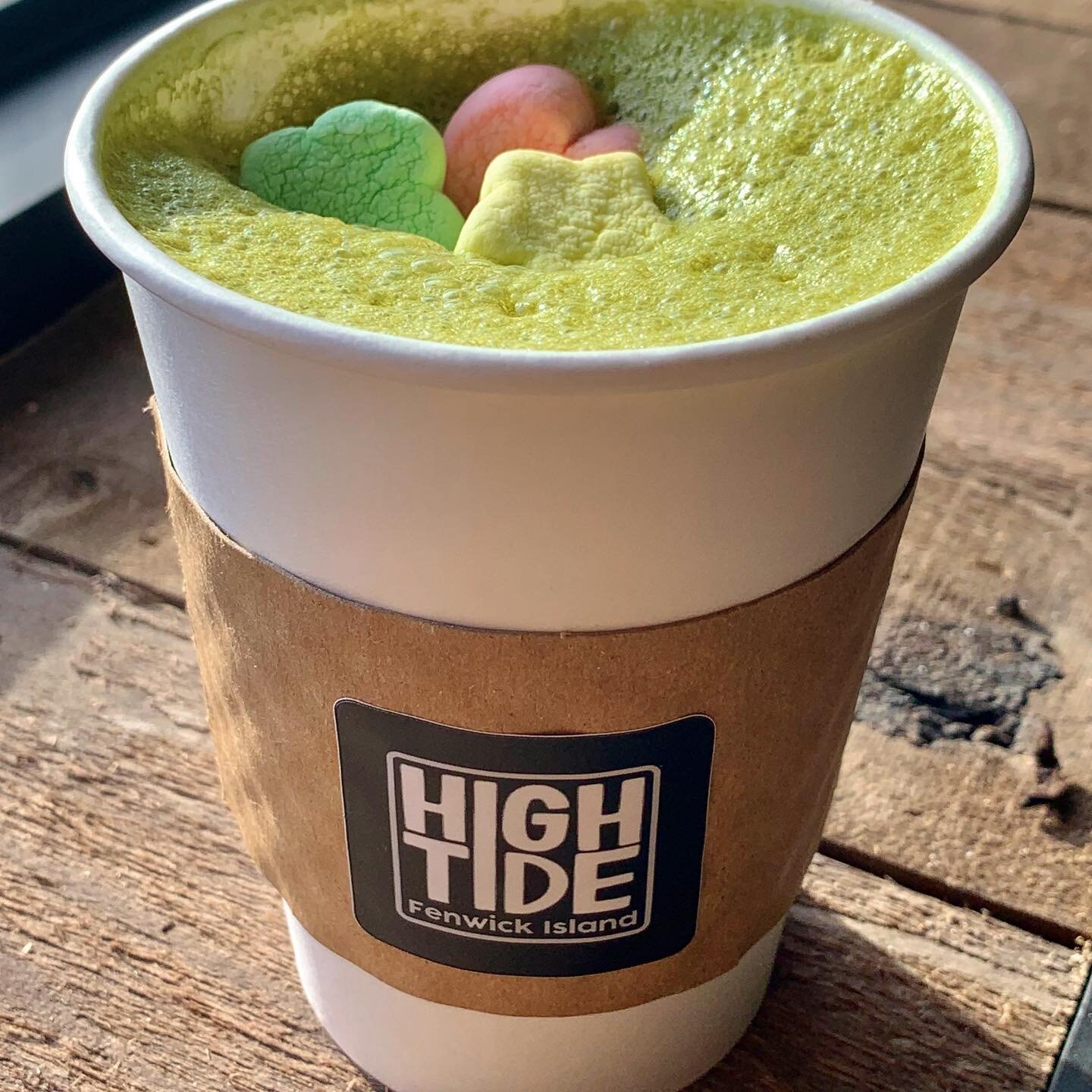 Come try our Magically Delicious Matcha Latte for St. Patty&rsquo;s Day! Our outdoor seating is perfect for celebrating this beautiful weather. Open today and tomorrow, 8am to 2pm 🤍🍀💫
.
.
.
.
.
#hightide #hightidesandgoodvibes #fenwickisland #dela