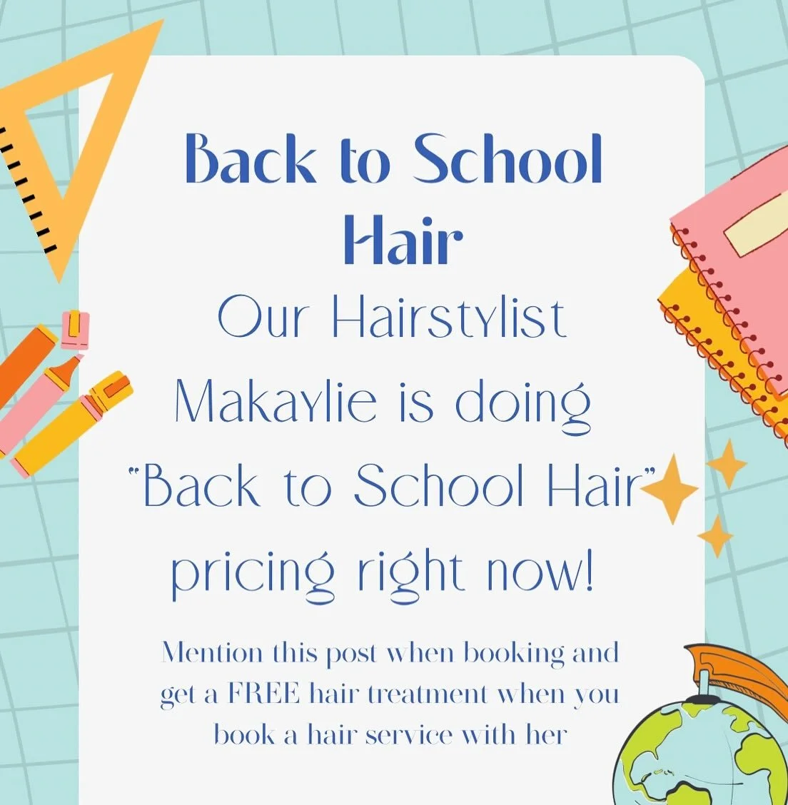 Our Hairstylist Makaylie is offering BACK TO SCHOOL PRICING during the month of August before she raises her pricing in September. So BOOK NOW WITH HER AND RECEIVE A FREE HAIR TREATMENT! 
&bull;
&bull;
&bull;
#hair #utahair #utahhairsalon #utahhairst