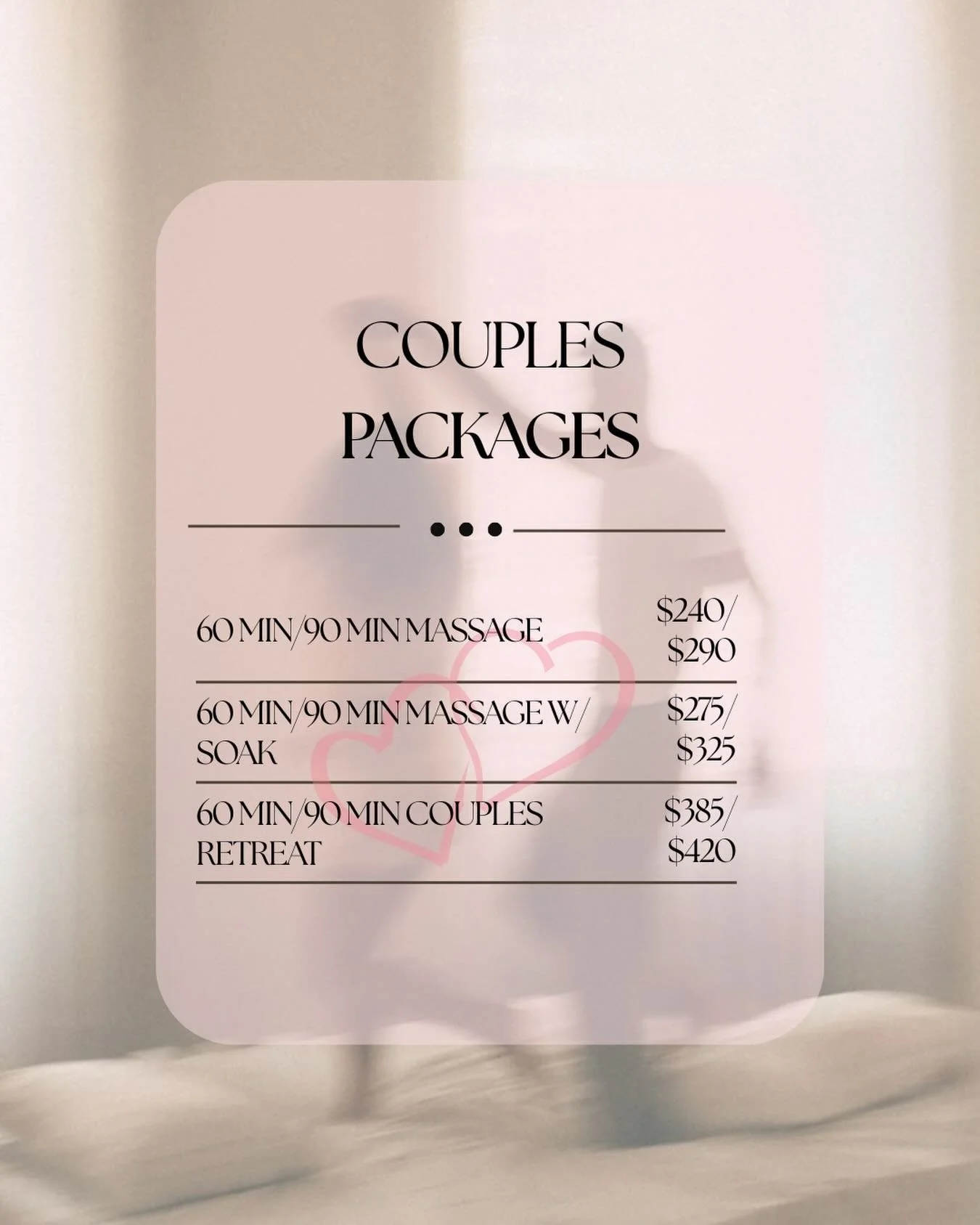 Come get a massage with your lover today! 🤍✨

We offer a variety of couples packages, just call us today and let us treat you and your loved one! 💌

#couplesmassage #love #utah #relax #foryou