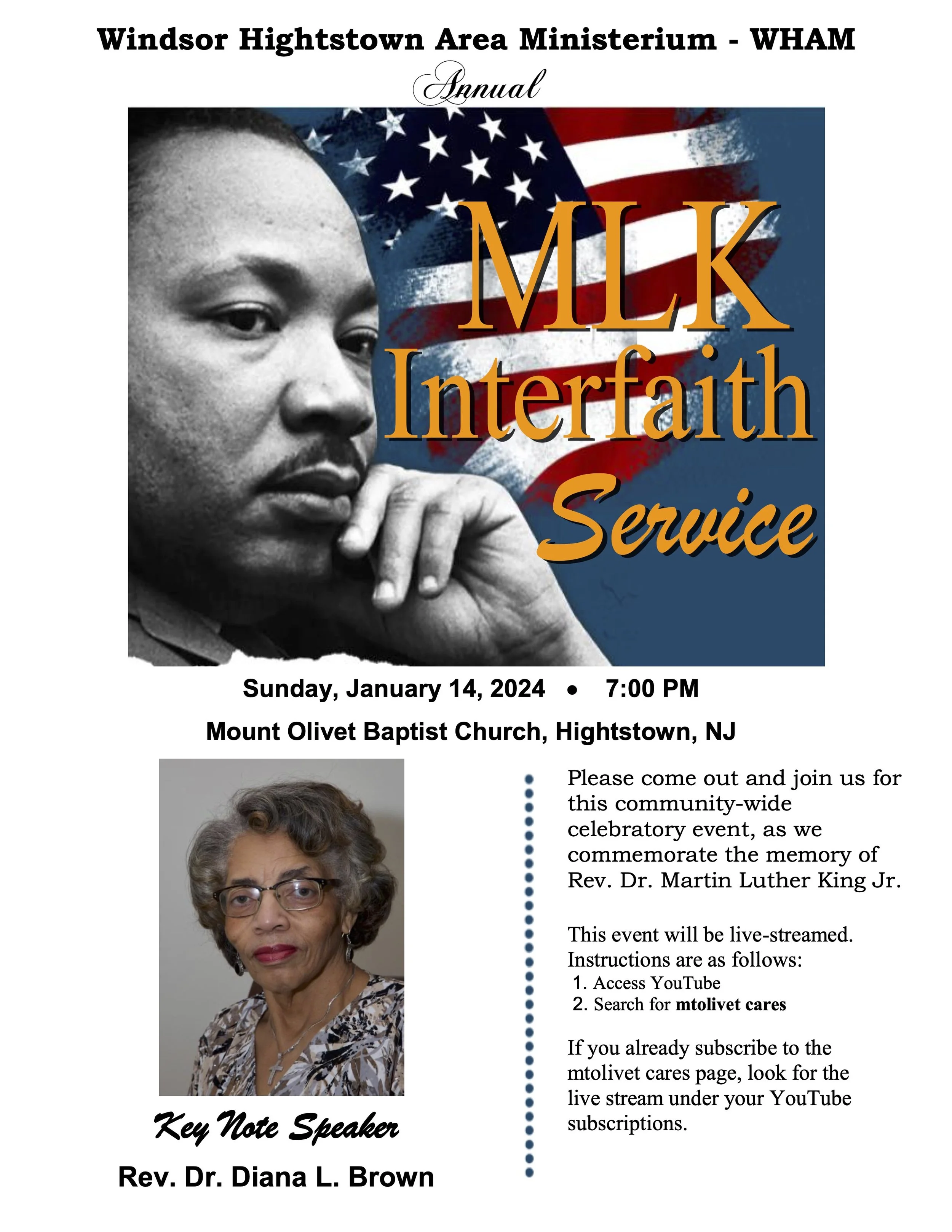 MLK Interfaith Service January 14 - 7:00 PM