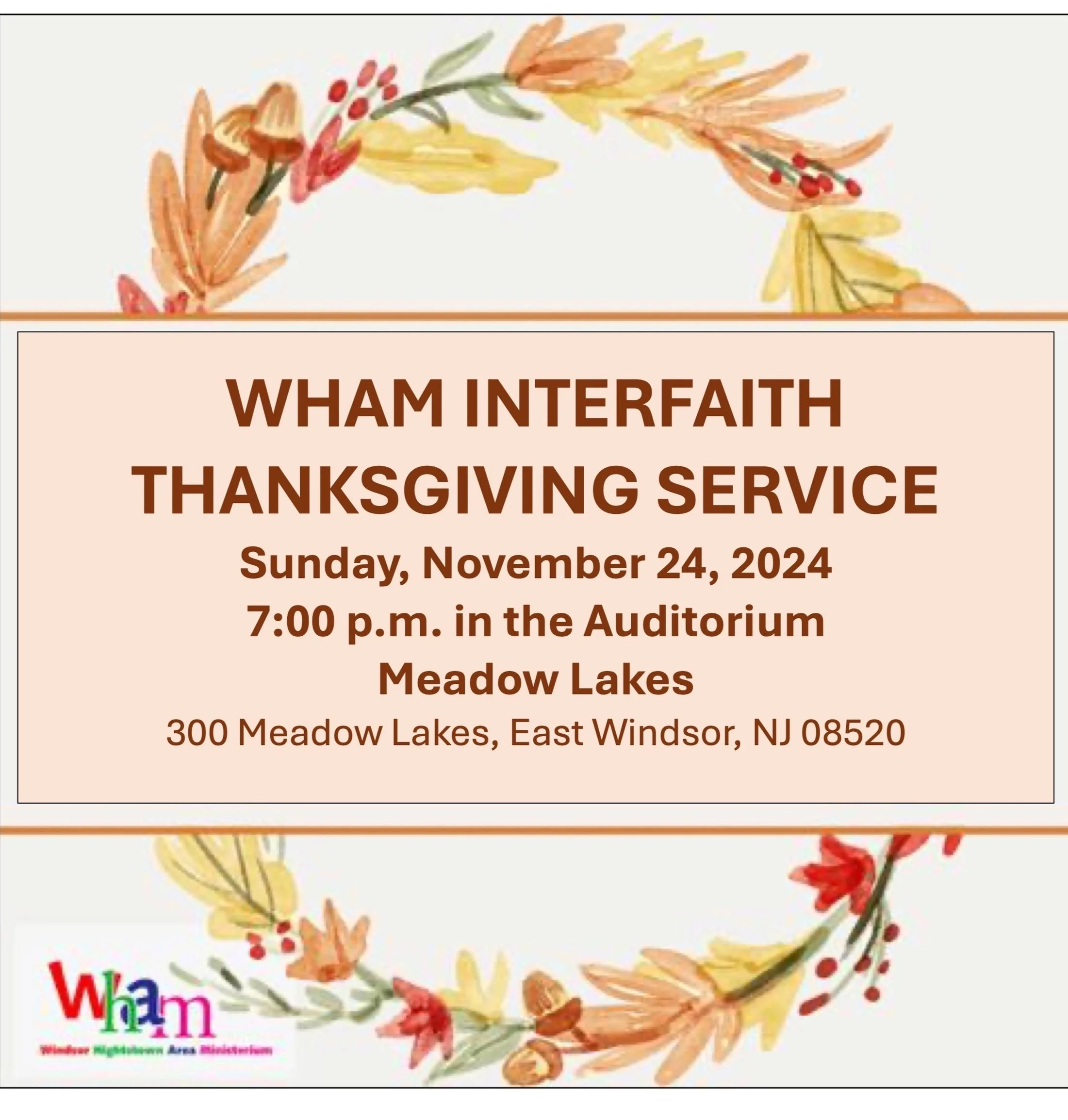 WHAM Interfaith Thanksgiving Service Nov 24