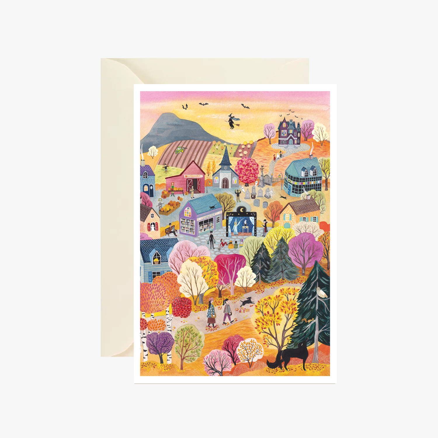 carte postale village en automne