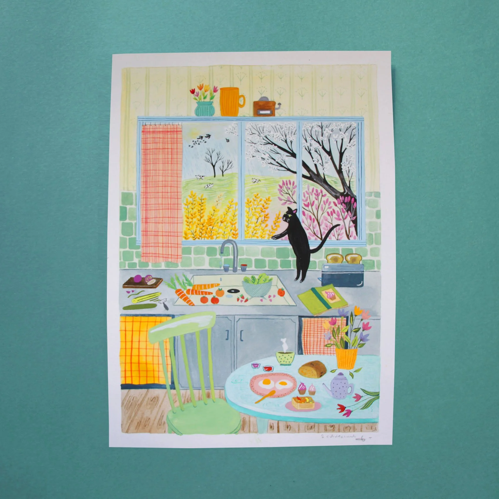 peinture Le petit chat curieux