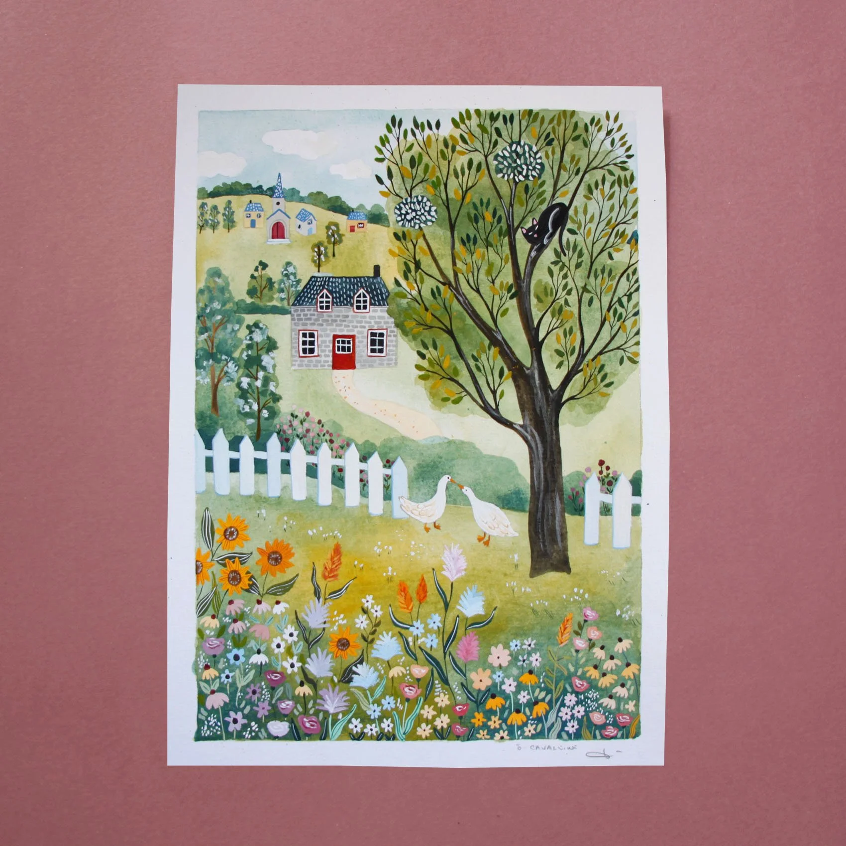 peinture Les oies à la campagne