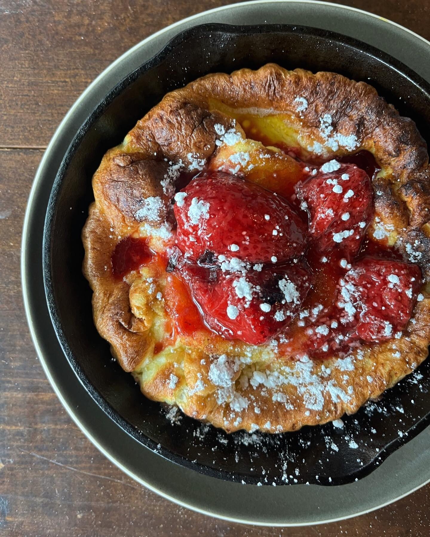 Dutch Baby this weekend &hellip; with roasted strawberries, maple, and lemon. Available from 9am to 2pm (or sold out). 📷: @euzumeh