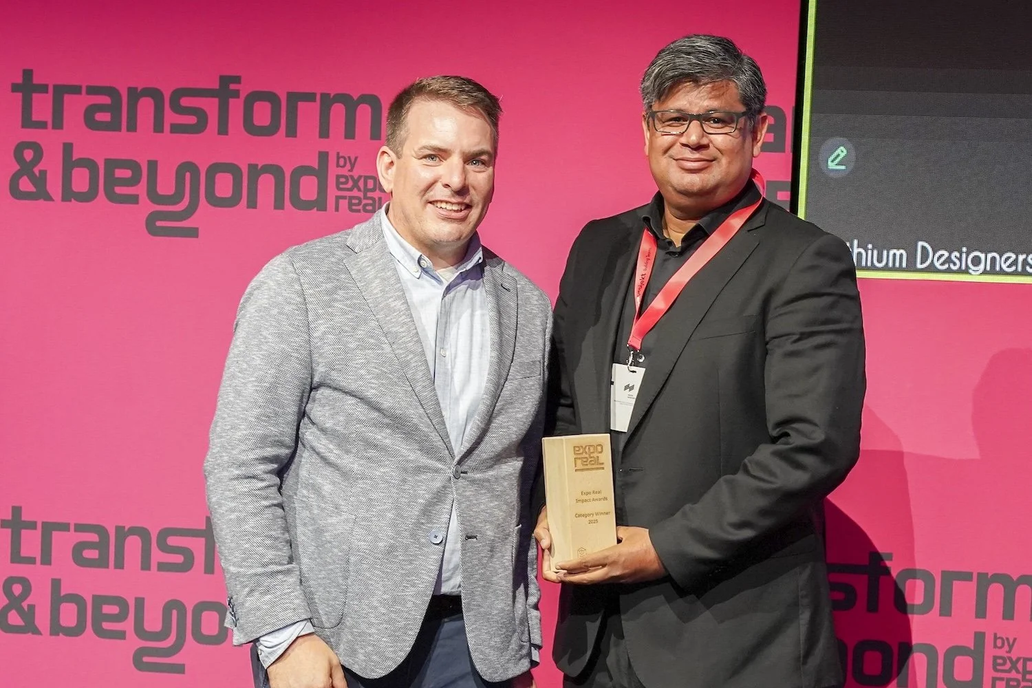 Abhishek Kumar Devjibhai receiving the ConTech Award from Manfred Heid at EXPO REAL 2025