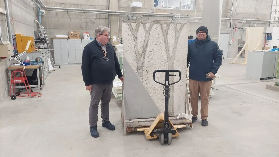 3D-printed hempcrete demonstration wall delivered by Ekotekt to Metropolia’s Myllypuro Campus for research and teaching use.