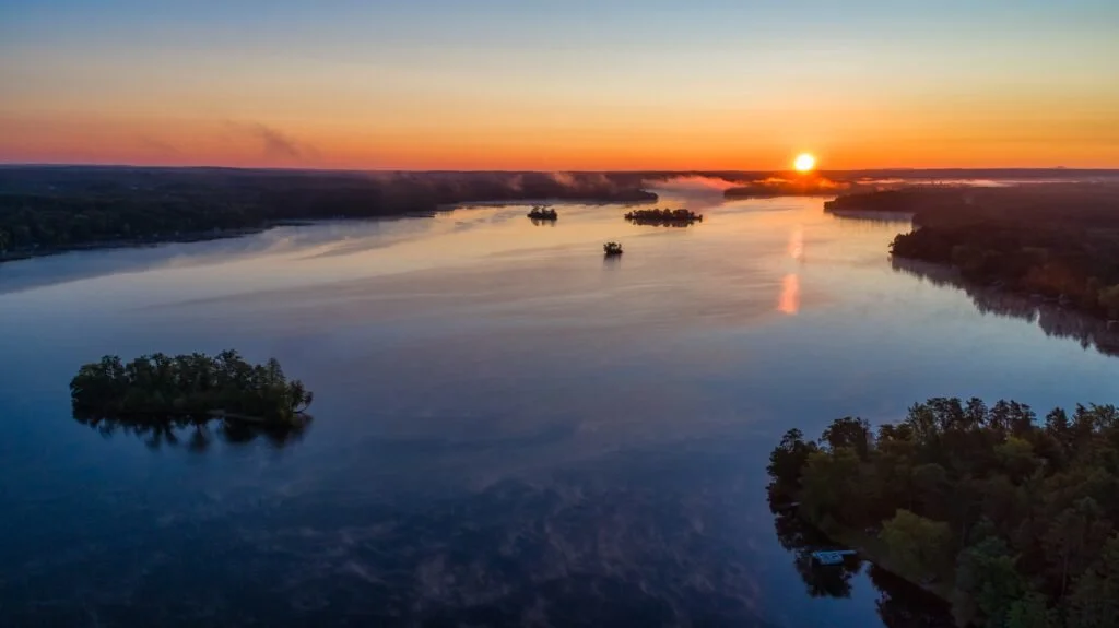 Sunrise over a calm Wisconsin lake