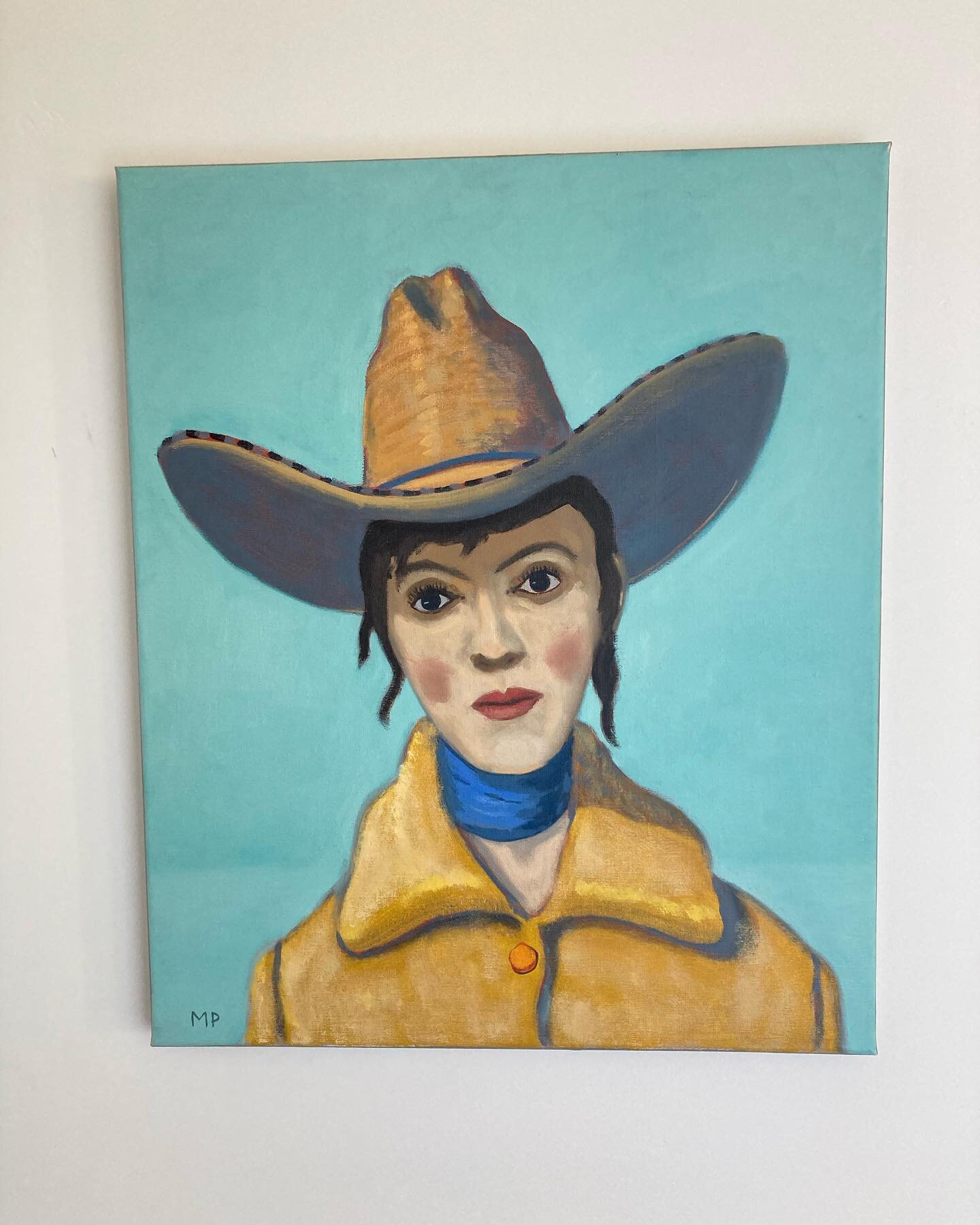 Meet Margaret the Cowgirl @tayloepiggottgallery @mpiggott22 
What kind of art do you choose for your walls?  #interiors #design #love

She loves it here✔️