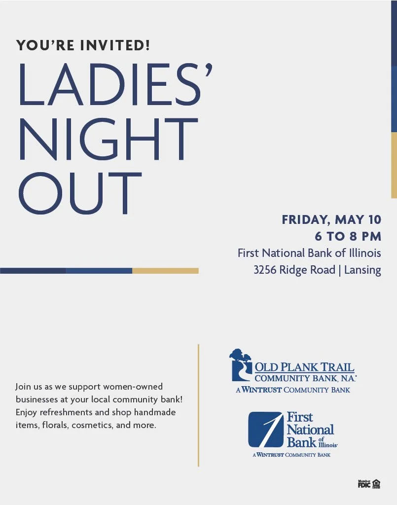 Old Plank Trail and First National Bank Ladies' Night Out flyer invite